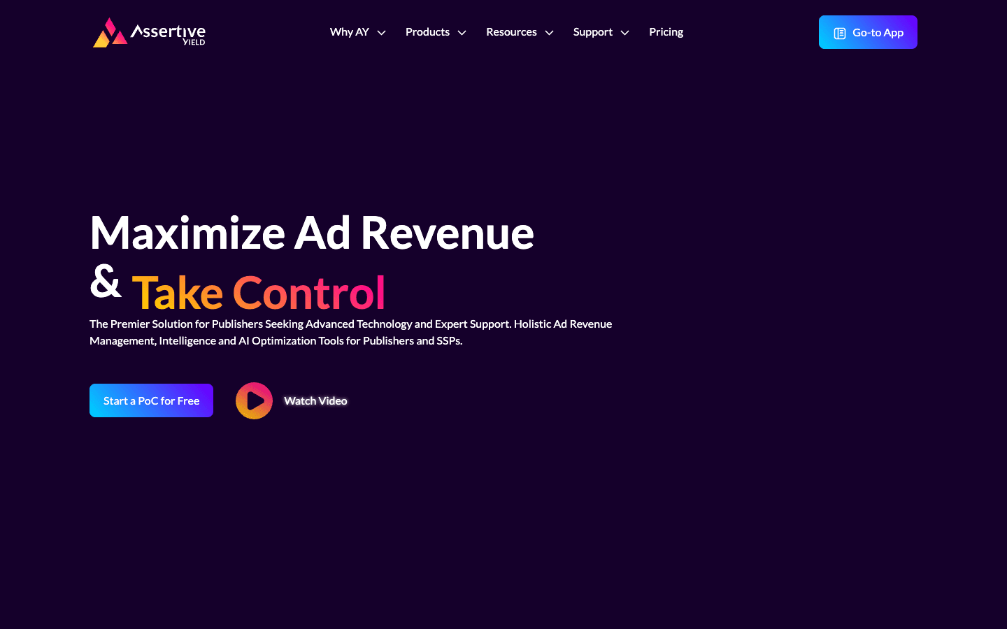 Assertive Yield homepage — ad revenue and efficiency platform for publishers